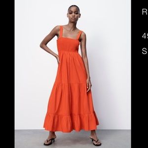 Zara Red Poplin Maxi Dress
